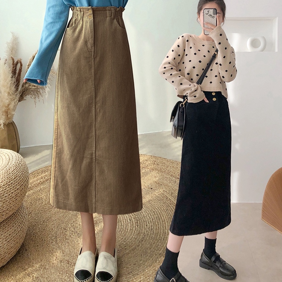 Terlaku... KARAKOREA 305-1 Corduroy Velvet Long Skirt/Korean Women Skirt/Maxi Skirt