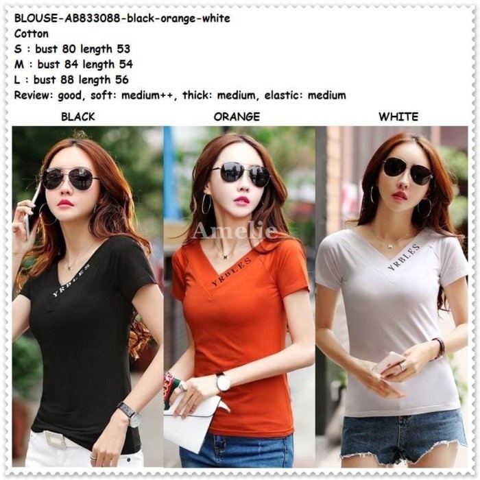 CUCI GUDANG Baju Atasan Blouse Wanita Korea Import AB833088 Hitam Putih Orange