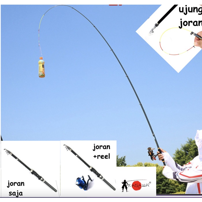 Joran Pancing Telescopic Tegek Joran Kolong Ruas Pendek Warna Hitam