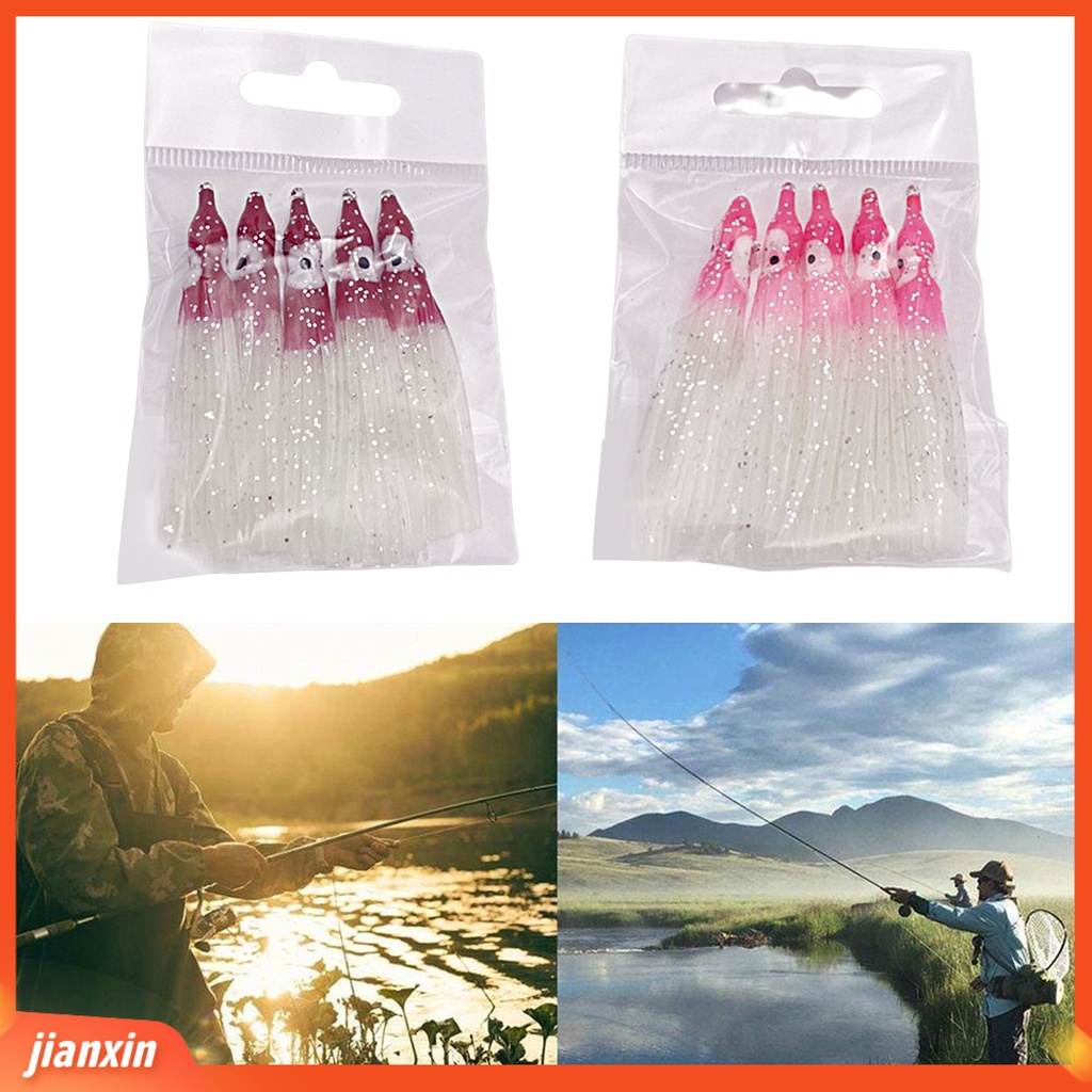 [Jianxin] 5pcs Gurita Umpan Lembut Simulasi Dengan Efek Bercahaya Memancing Air Laut Lembut Cumi Rok Umpan Untuk Memancing Outdoor