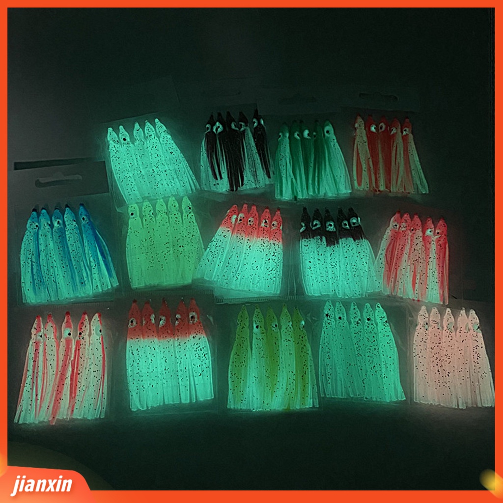 [Jianxin] 5pcs Gurita Umpan Lembut Simulasi Dengan Efek Bercahaya Memancing Air Laut Lembut Cumi Rok Umpan Untuk Memancing Outdoor