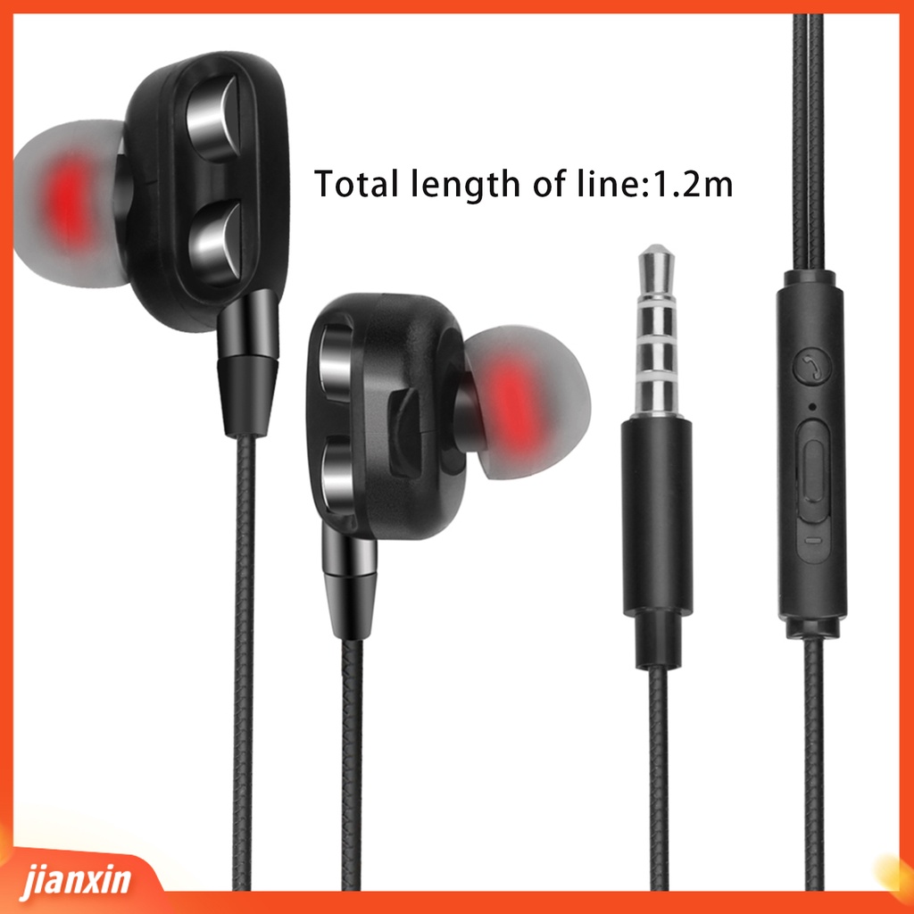 [Jianxin] Earphone Sport Model In-ear Suara Heavy Bass HiFi Dual Driver dengan Kabel