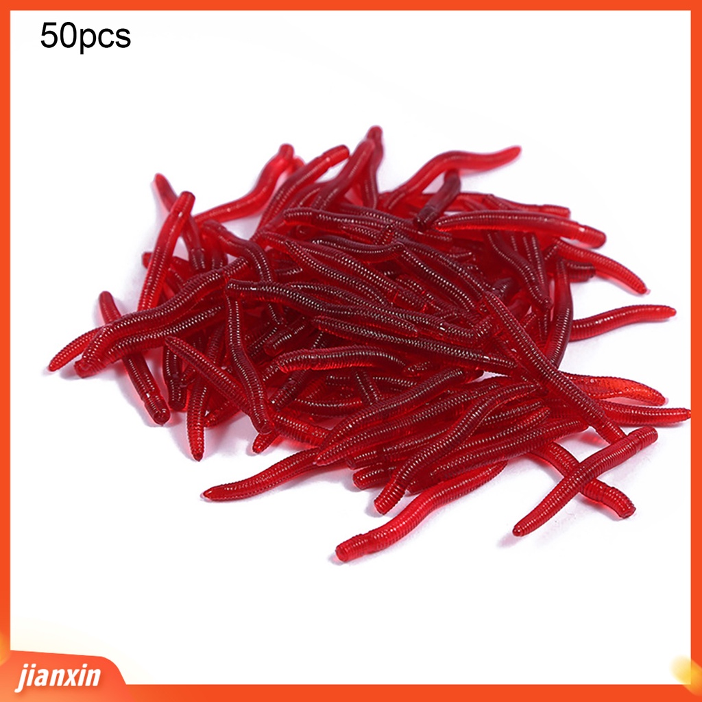 [Jianxin] 50Pcs Umpan Pancing Bentuk Cacing Tanah Imitasi Bahan Lembut Warna Merah