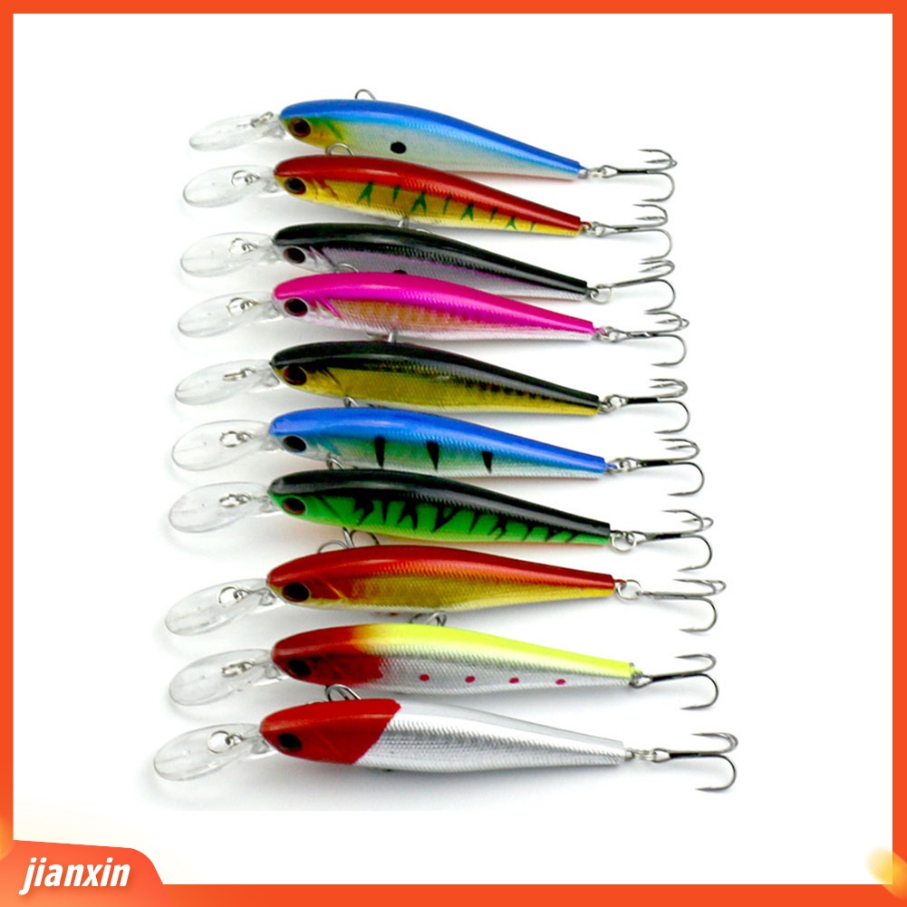 [Jianxin] 11cm Umpan Pancing Ikan Minnow Bergaris dengan Kail / Mata Pancing Treble