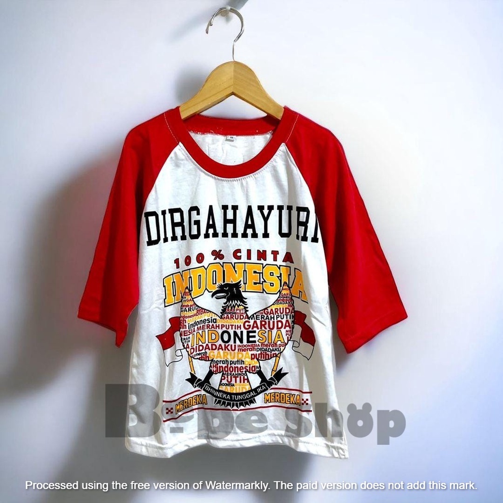 Kaos Atasan remaja motif kemerdekaan indonesia merah putih lengan 3/4 panjang