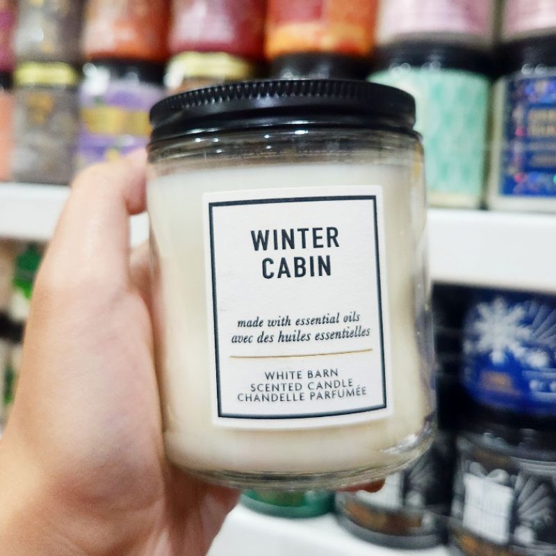 BATH &amp; BODY WORKS BBW WINTER CABIN MADE WITH ESSENTIAL OILS WHITE BARN 1 SINGLE WICK SCENTED CANDLE 198 G PENGHARUM RUANGAN