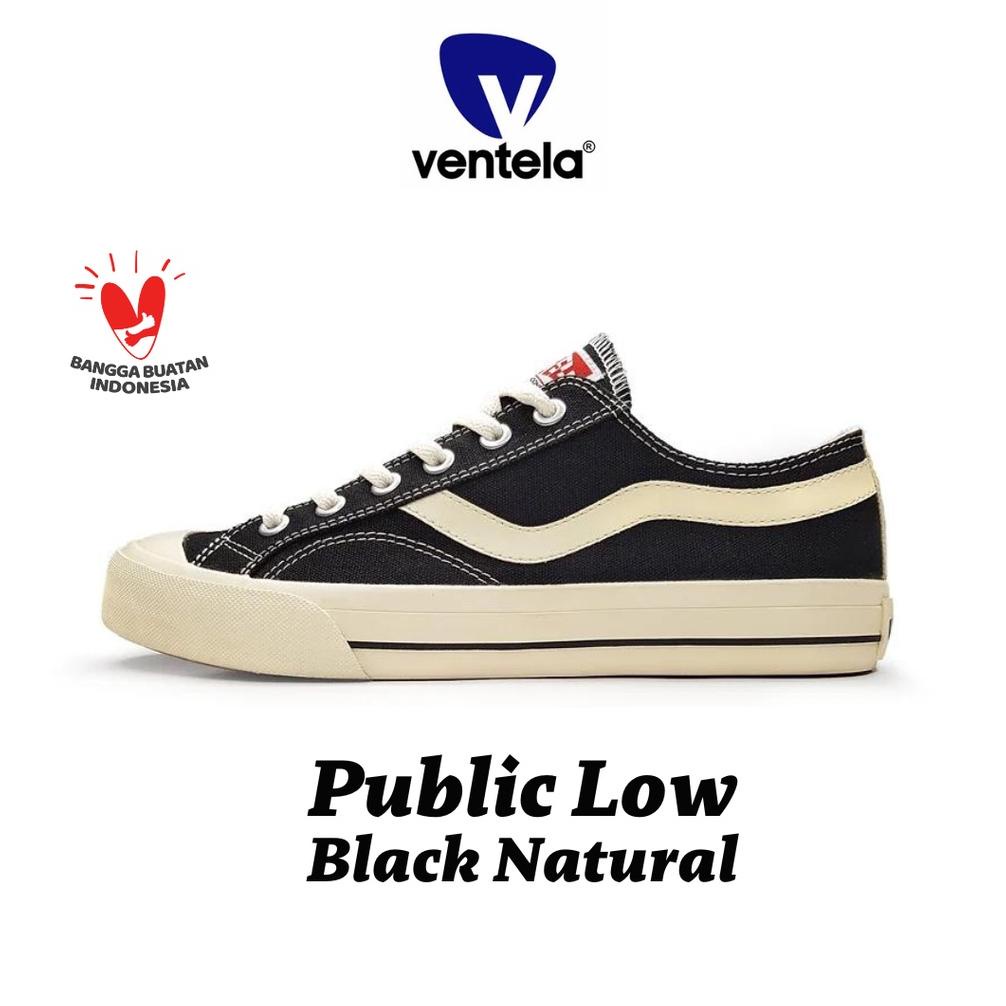 Sepatu Ventela Public Low Black Natural Sneakers Original Vantela 100% Ventella Garansi Ori