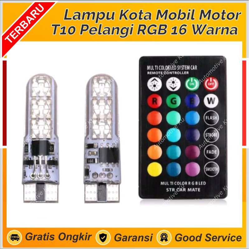 LAMPU KOTA SENJA RGB REMOTE PELANGI WARNA WARNI T10 LED 16 WARNA PLAT NOMOR KABIN MOTOR MOBIL VARIO 