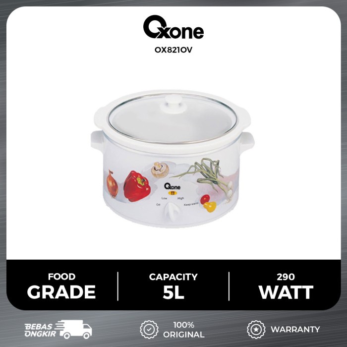 Oxone OX821OV Slow Cooker Panci Kukus Keramik Oval 5L Jumbo White