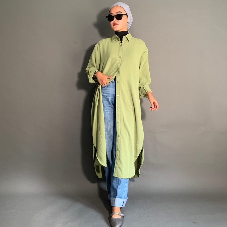 RAABIHA | Arumi longtunik polos | kemeja tunik basic | kemeja Cringkle