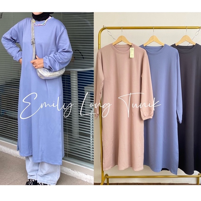 RAABIHA | Emily Longtunik Knit | Tunik Knit Salur | Tunik Belah Knit | Baju Tunik Oversize