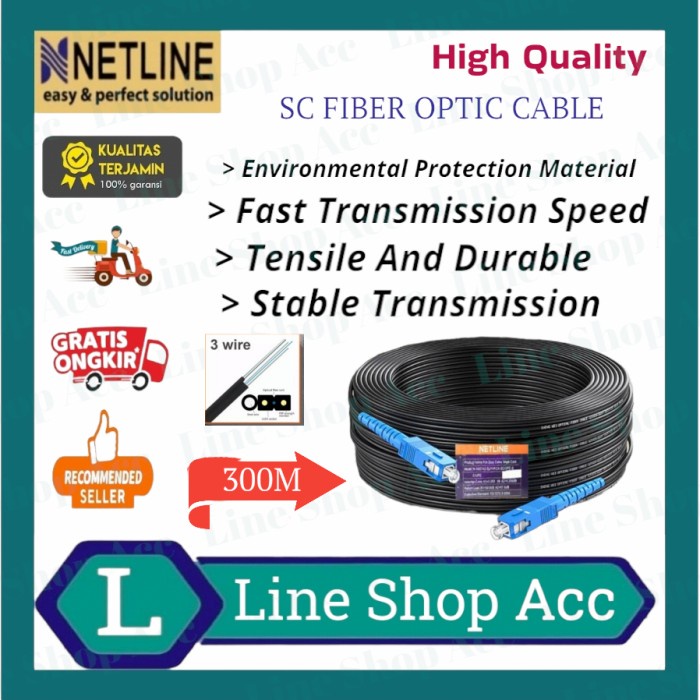 Kabel Fiber Optik 300 Meter Ftth Drop Cable Sc Sc Precon Fiber Optic