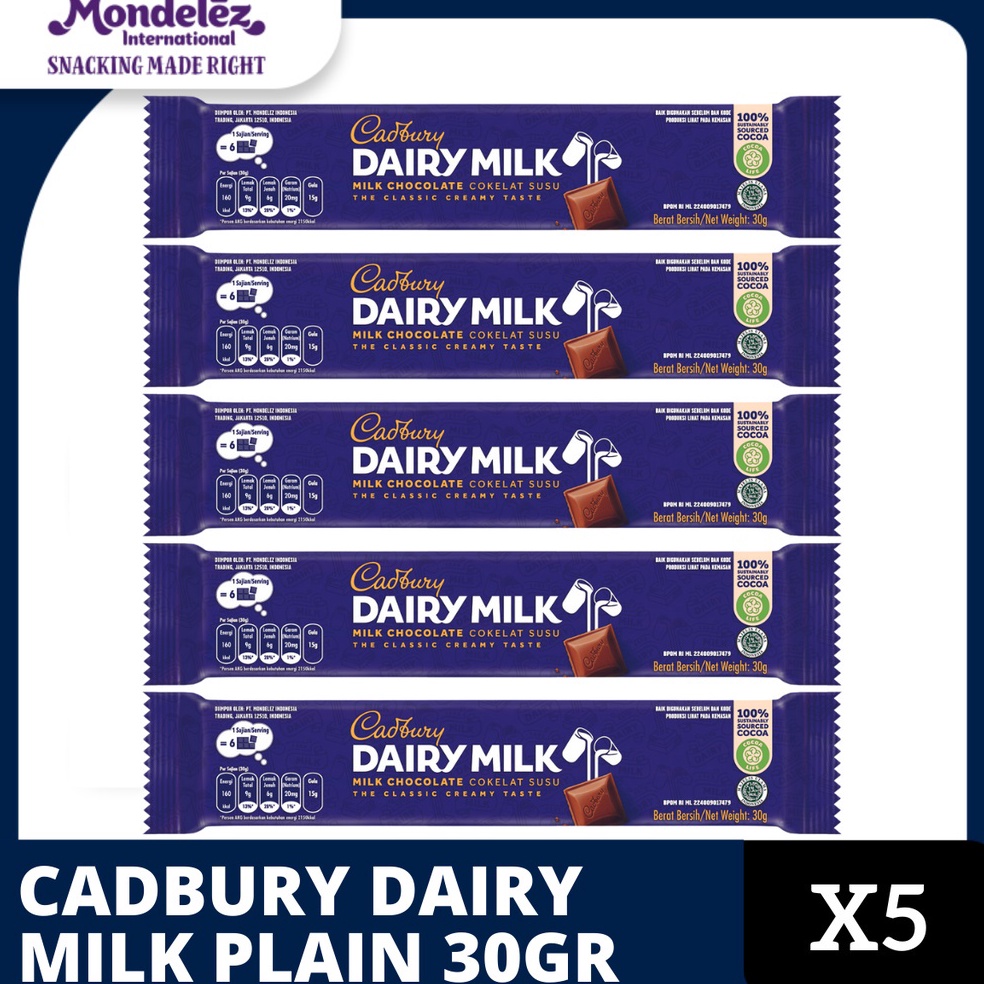 

5.5 Brand Cadbury Dairy Milk Chocolate Original Regular Untuk Camilan 30g x 5