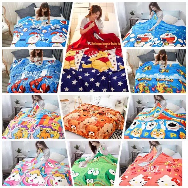 MUST HAVE SELIMUT BULU HALUS KARAKTER PORORO IMPORT TERBARU