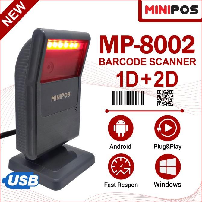 Barcode Scanner 1D+2D MINIPOS MP-8002 OMNI Auto Scan QRCode Kabel USB