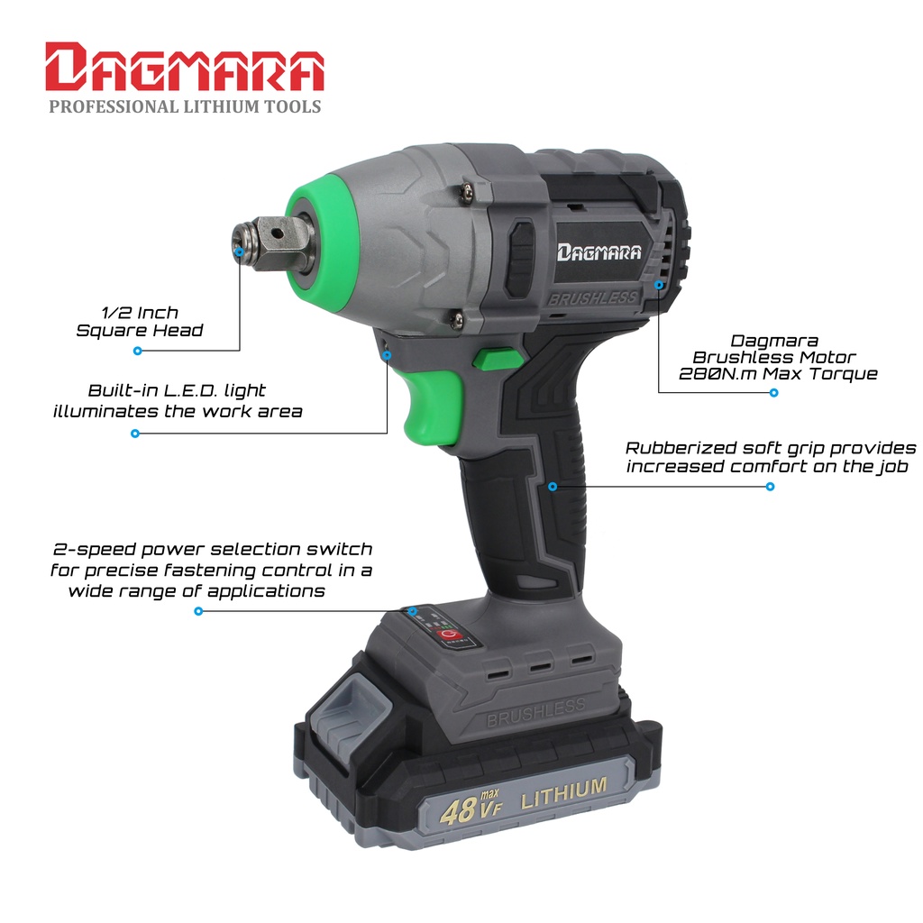 Dagmara 1/2 Inch 320N.m Brushless Heavy Duty Cordless Impact Wrench Y0156