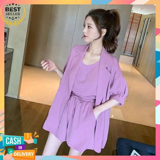 One Set Blazer Wanita Kerja  Korean Style Jumbo Pakaian Kantoran Bleser Remaja Formal Atasan Kemeja 
