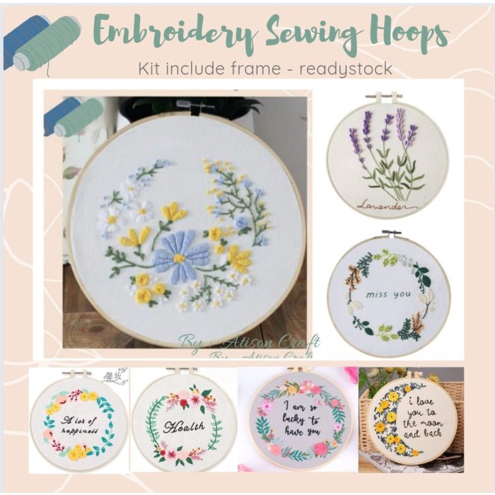 TERMURAH kot sulam paket jahit bordir embroidery dengan hoops ram midangan/ ext