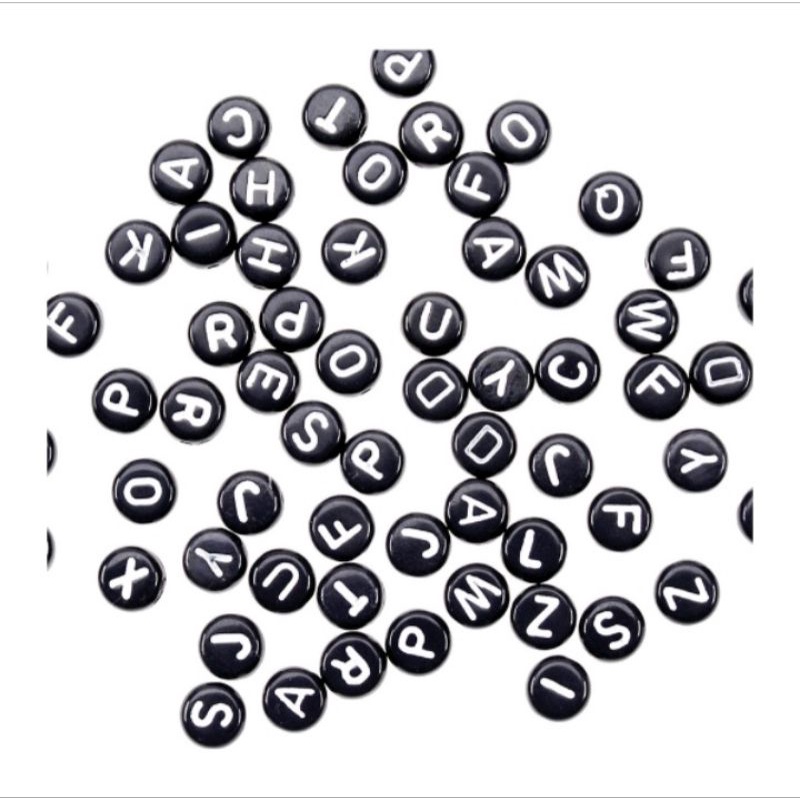 Manik huruf bulat hitam putih Manik bulat manik huruf