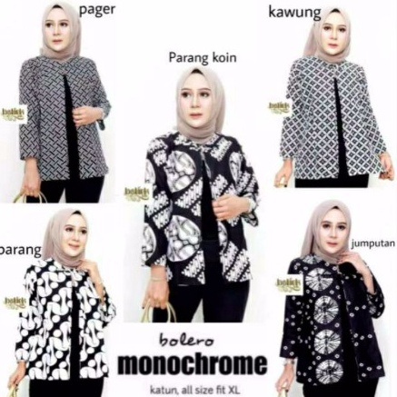 SALE TERBAIK Bolero Monochrome Cardigan Cantik Monokrom Outer Batik Hitam Putih Seragam Kantor Kerja