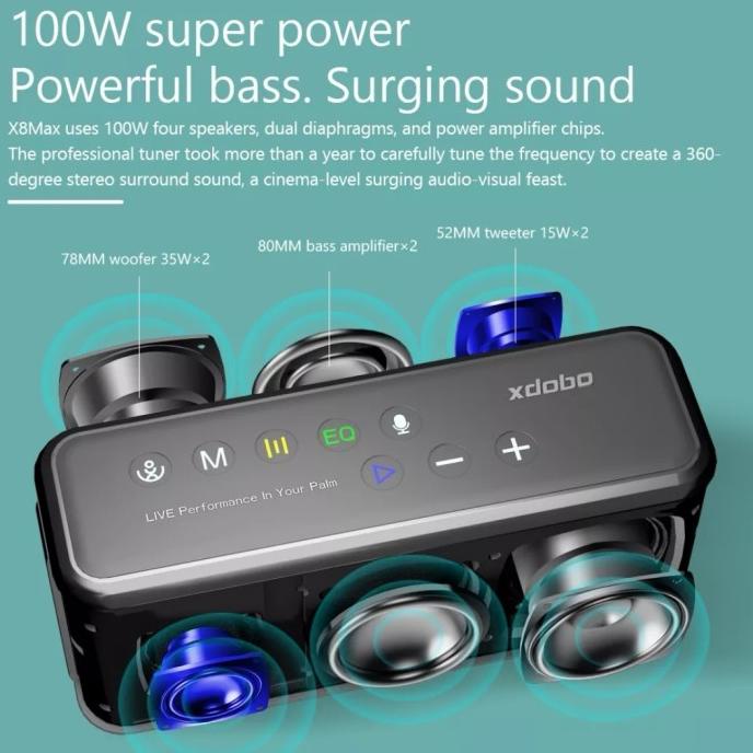 Speaker Bluetooth Wireless Xdobo X8 Max 100W Original Subwoofer Audio Kulitkuacistore