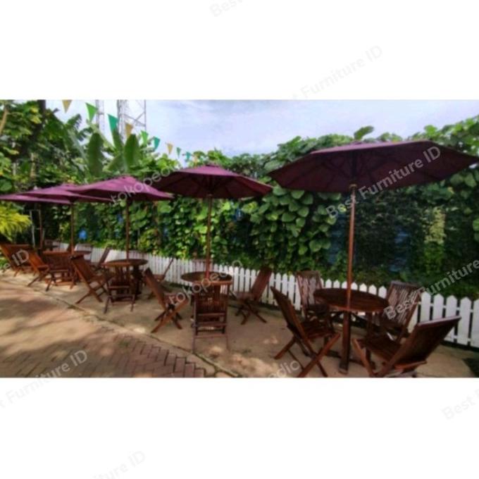 Meja Kursi Jati Payung Taman Minimalis Cafe Diameter 80 Cm