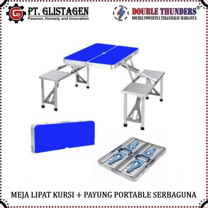 Meja Kursi Payung Lipat Aluminium Portable Koper Serbaguna Kaki Kotak
