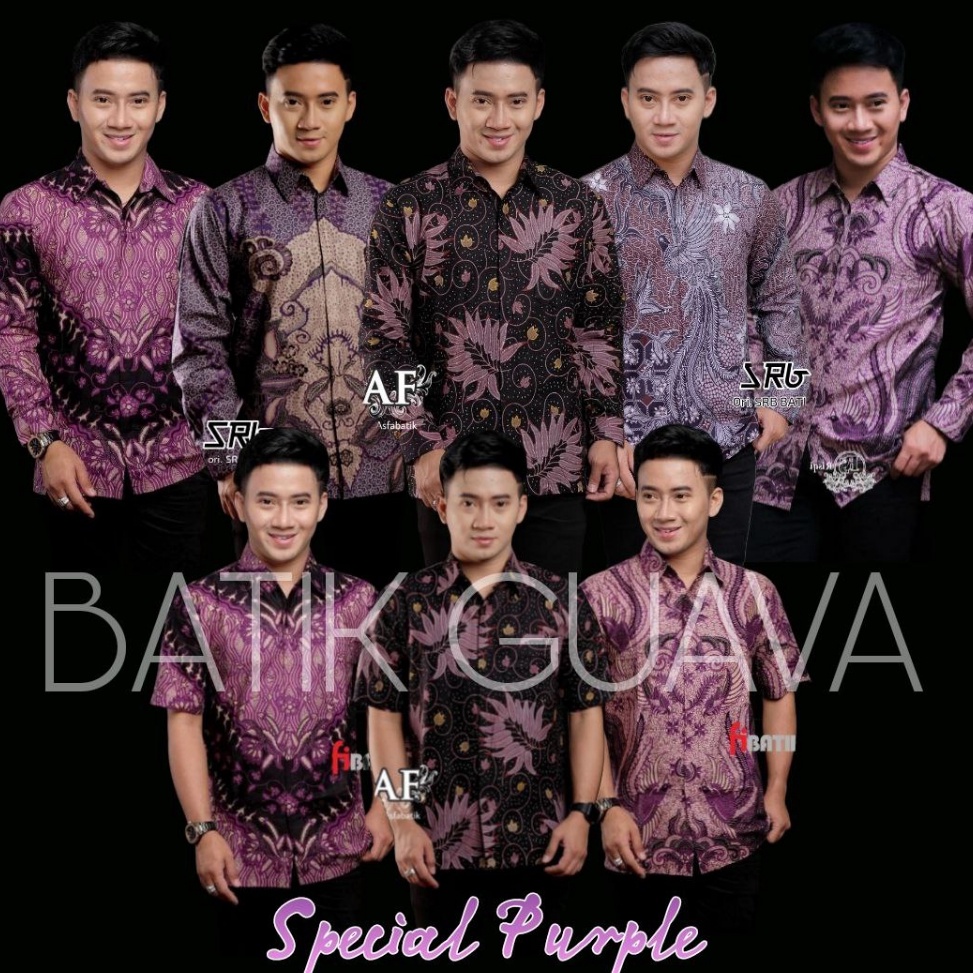 [KODE 77]  BAJU BATIK PRIA LENGAN PANJANG READY M L XL XXL - SPECIAL WARNA BATIK UNGU PURPLE VIOLET 
