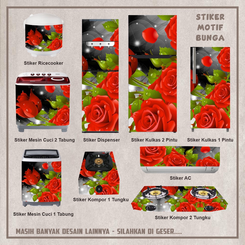 Stiker kulkas kompor mesin cuci 1 2 pintu tabung mata Rice Cooker Dispenser Ac Motif Bunga