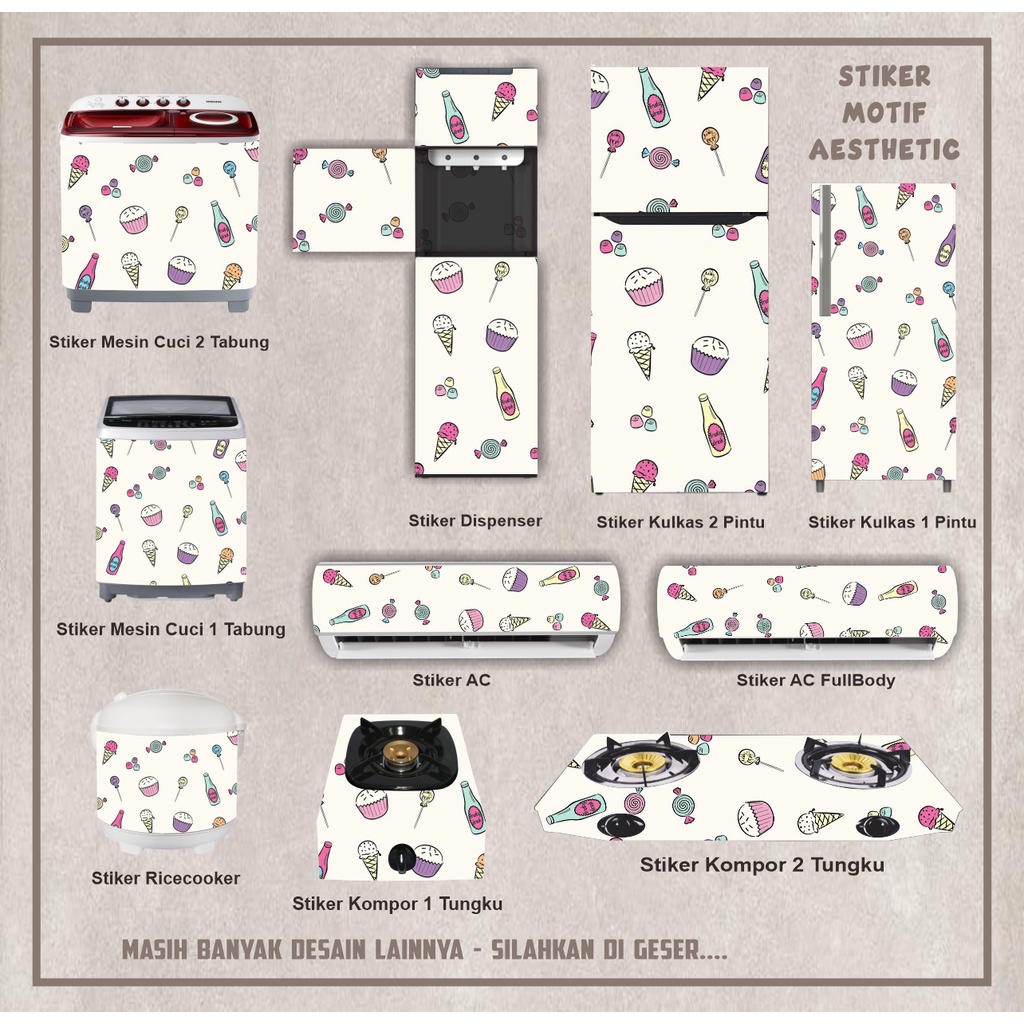 Stiker Sticker kulkas kompor mesin cuci 1 2 pintu tabung mata Rice Cooker Dispenser Ac Aesthetic