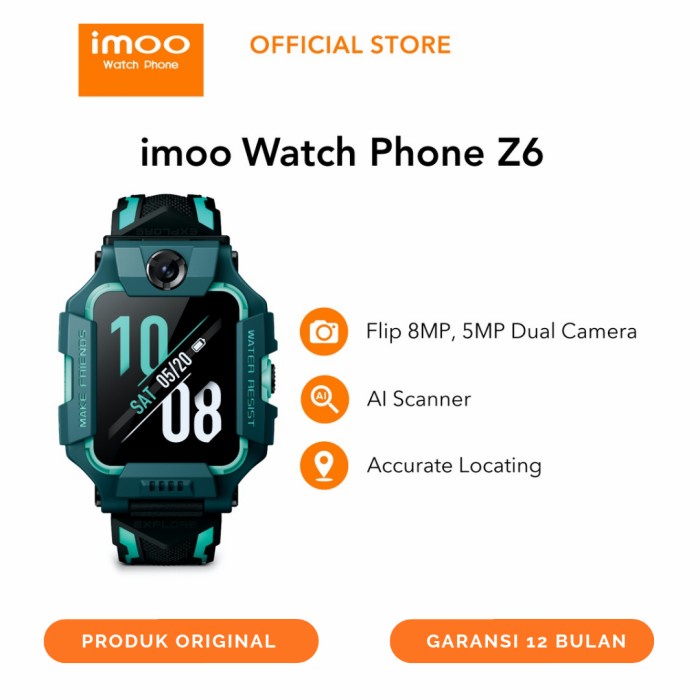 Terlaris Imoo Watch Phone Z6 Original Garansi Resmi - Dual Camera - Hijau
