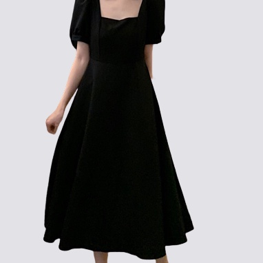 KDDC4319㊟ XIAOZHAINV Korea Retro Hitam Gaun Panjang Wanita ㊐