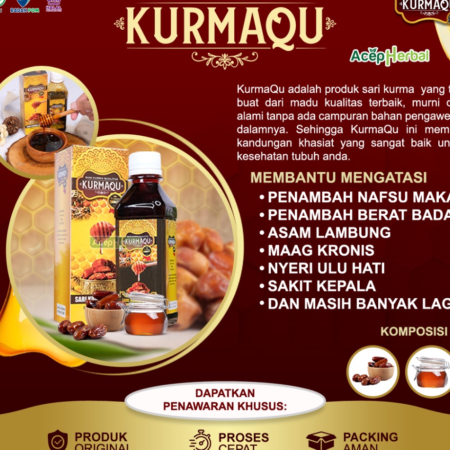 

[KODE PRODUK WM9HS7769] Kurmaqu Sari Qurma Dan Madu Suplemen Penggemuk Badan Penambah Nafsu Makan Asam Lambung Gerd Perut Begah Bau Mulut Sakit Kepala Anemia Untuk Anak dan Dewasa 100% Original Bpom Halal