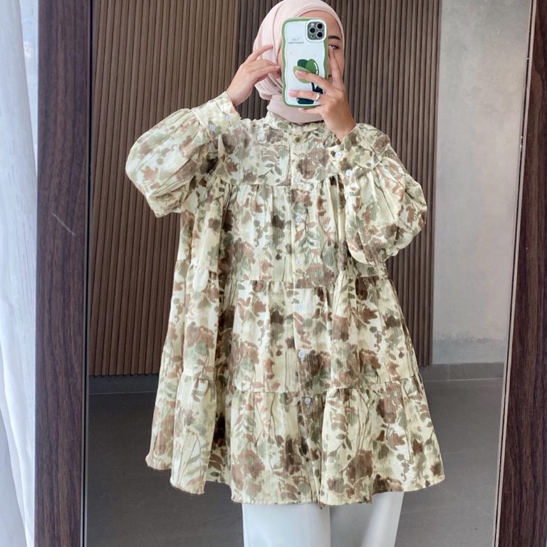 TERPERCAYA|| HANAKO 40 | Kemeja Rempel Motif | Kemeja Rayon | Kemeja Crinkle | Blus dan Kemeja Wanit
