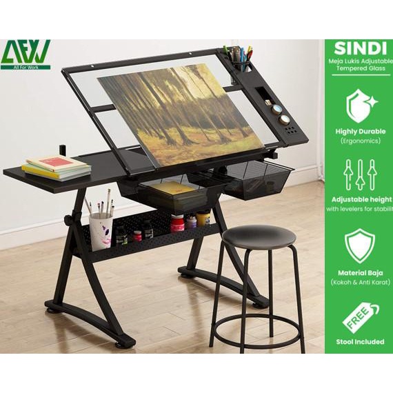 

SINDI Meja Lukis Adjustable Tilt Tempered Glass