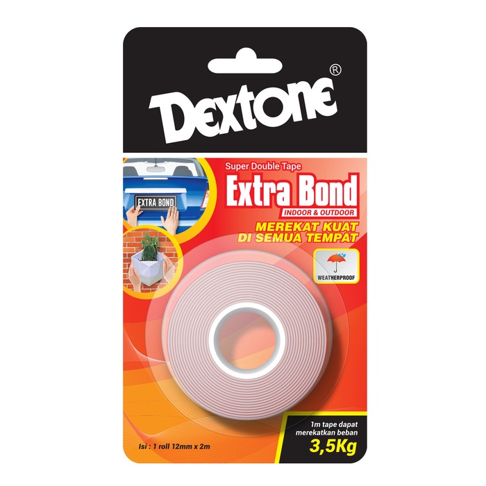 

Terlaris Lem Double Tape Weather Proof Dextone Extrabond Merah 12Mm Dan 25 Mm