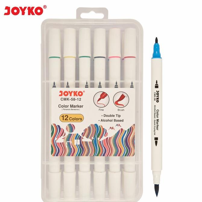 

Terlaris Dual Tip Brush Marker Set 12 Colors Joyko - Alcohol Based SALE