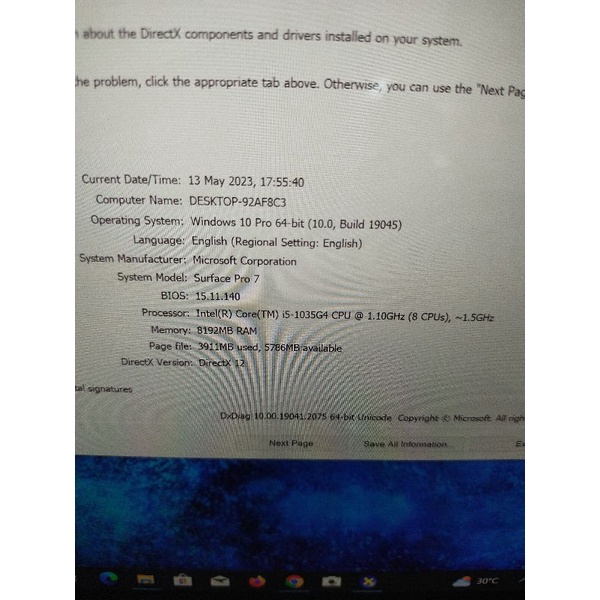 laptop Microsoft surface pro7 core i5 gen 10