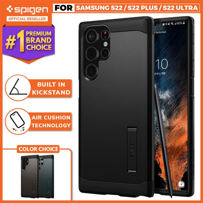 Case Samsung Galaxy S22 Ultra Plus Spigen Tough Armor Stand Casing - S22 Ultra, Black