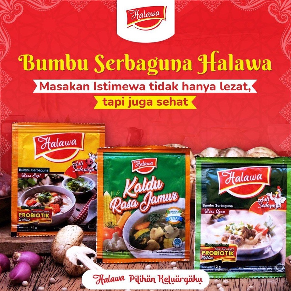 

[KODE PRODUK YALB05151] Halawa Pack (24 sachet) Kaldu Penyedap Alami non msg sintetis/ Kaldu Penyedap plus Probiotik