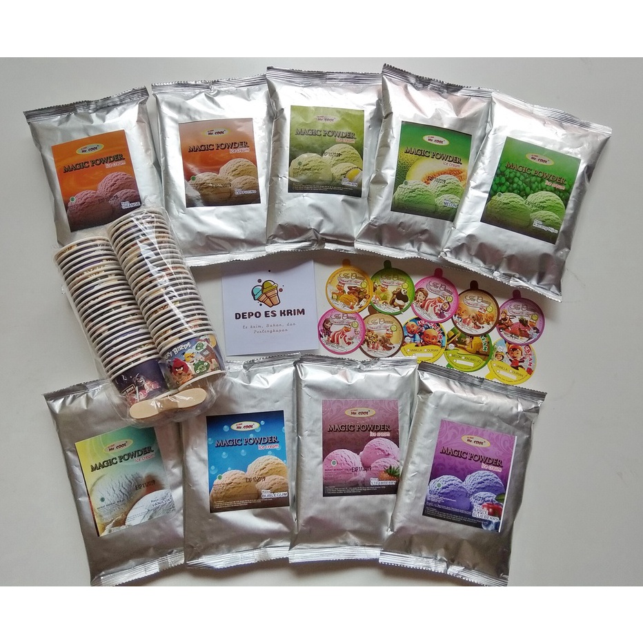 

YHBW1800㊊ Paket Usaha Es Krim Cup Kertas 50 ml Murah ( Tepung Bubuk Premiks Premix Ice Cream Mr Cool Paper Cup ) ㊮