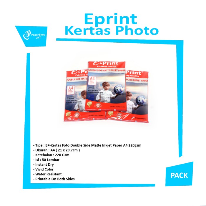 

Terlaris Eprint Kertas Foto Double Side Matte Inkjet Paper A4 220Gsm