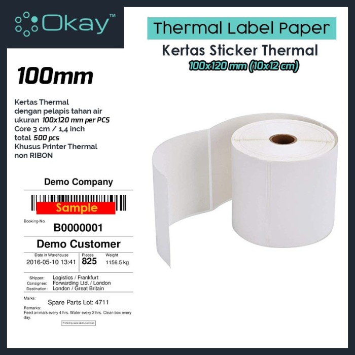 

Terlaris Okay Kertas Thermal Label 100X120 Mm Sticker Label Isi 500 Pcs