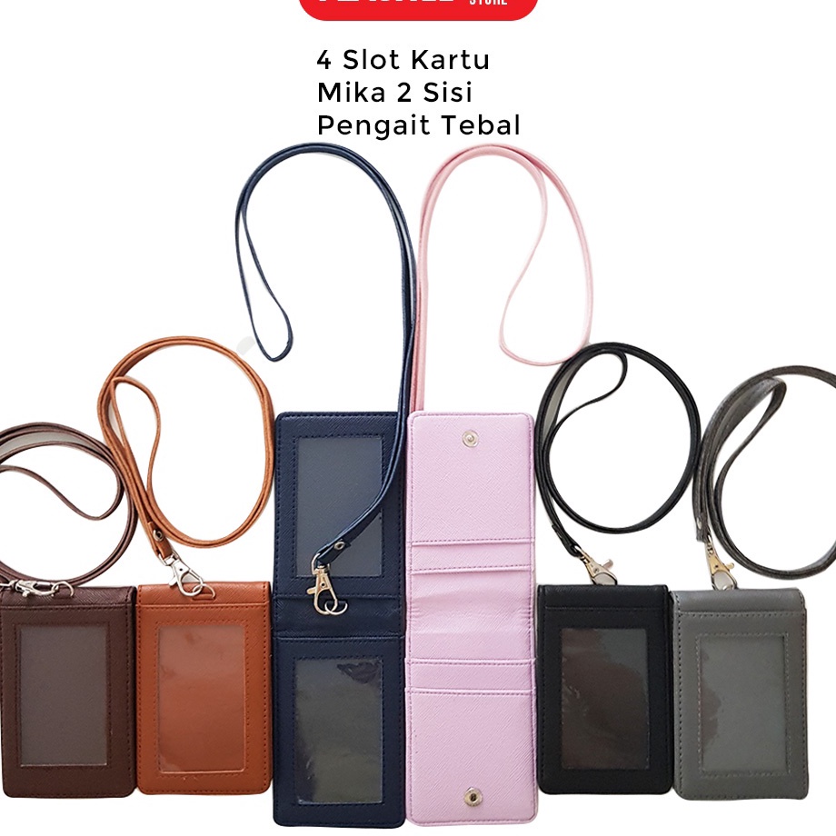 

[KODE PRODUK 00LYA8356] Lanyard ID Card Holder Name Tag Kulit Dua Sisi Bolak Balik Mika Kancing Termurah Berkualitas
