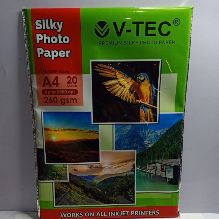 

[KODE PRODUK ZGPGW8435] SILKY PHOTO PAPER 260 GSM A4/20LEMBAR V-TEC