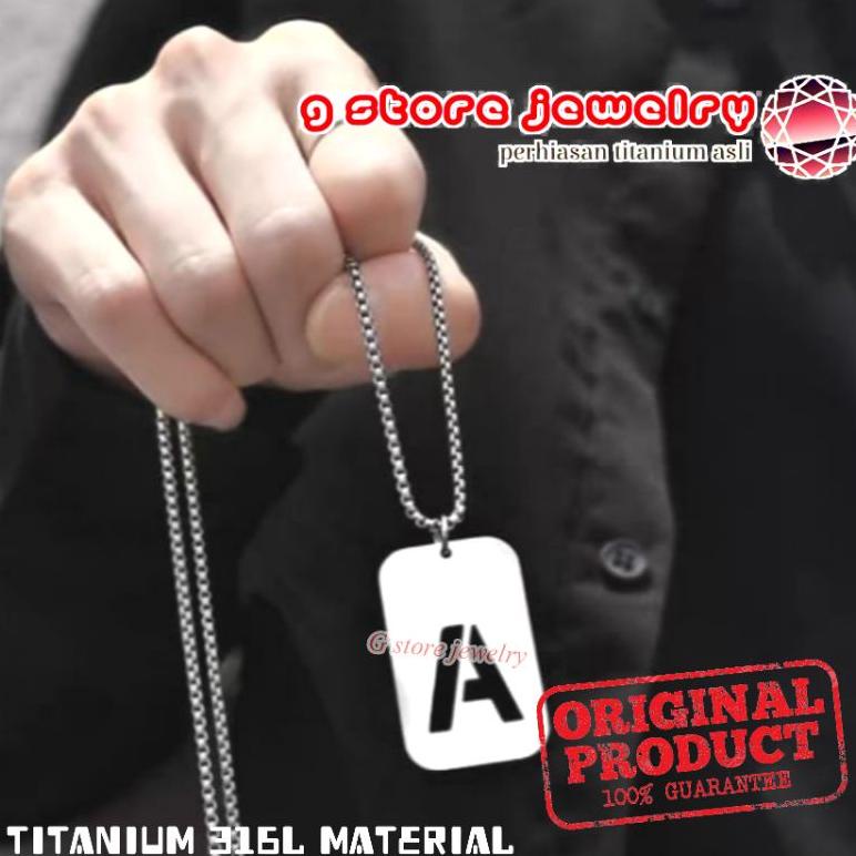 Populer Kalung Pria Cowok Keren Titanium Anti Karat Asli Original Liontin Huruf Warna Silver Wxs
