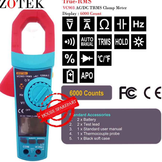 Zotek VC903 Auto Range Clamp Meter Tang Ampere Digital Tang Ampere
