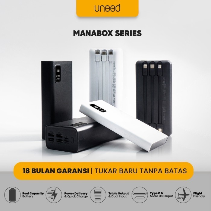 Terlaris Uneed Powerbank Manabox Built In Cable 10000 20000 Vooc Quick Charge