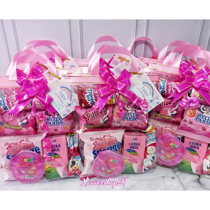 

♔ MCMXCIX 5315 PAKET SNACK ULTAH TEMA PINK (FREE CARD) Terlaku.../ 个