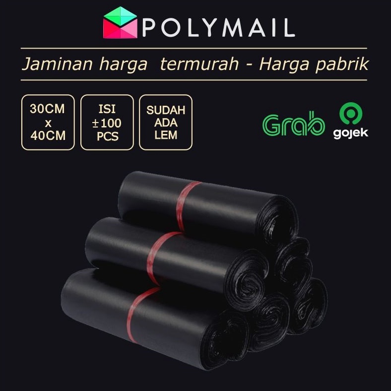 

BQEO7 POLYMAILER ±100PCS 30x40CM HITAM GLOSSY PLASTIK PACKING ☍Ready